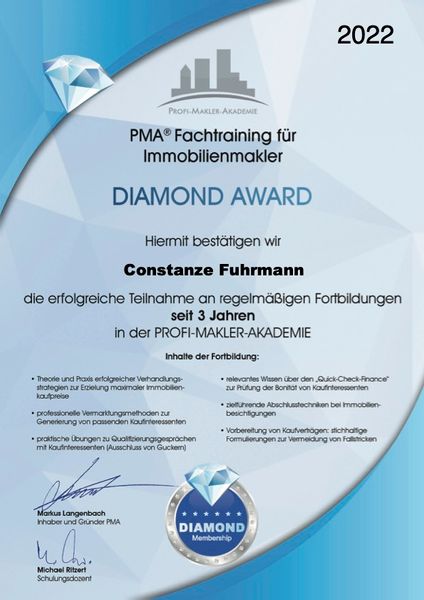 aHR0cHM6Ly93d3cuY29uc3RhbnplLWZ1aHJtYW5uLmRlL21lZGlhL2ZpbGVzL0NvbnN0YW56ZV9GdWhybWFubl80MTAwX1BNQcKuX0ZhY2h0cmFpbmluZ19mdWVyX0ltbW9iaWxpZW5tYWtsZXJfLV9EaWFtb25kX0F3YXJkXy1fM19KYWhyZV9QTUEuanBn 65a4f8f2,Constanze Fuhrmann 4100 PMA® Fachtraining fuer Immobilienmakler Diamond Award 3 Jahre PMA