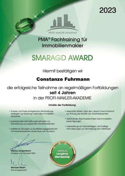 aHR0cHM6Ly93d3cuY29uc3RhbnplLWZ1aHJtYW5uLmRlL21lZGlhL2ZpbGVzL0NvbnN0YW56ZV9GdWhybWFubl80MTAwX1BNQcKuX0ZhY2h0cmFpbmluZ19mdWVyX0ltbW9iaWxpZW5tYWtsZXJfLV9TbWFyYWdkX0F3YXJkXy1fNF9KYWhyZV9QTUEuanBn 65a4f8f3,Constanze Fuhrmann 4100 PMA® Fachtraining fuer Immobilienmakler Smaragd Award 4 Jahre PMA